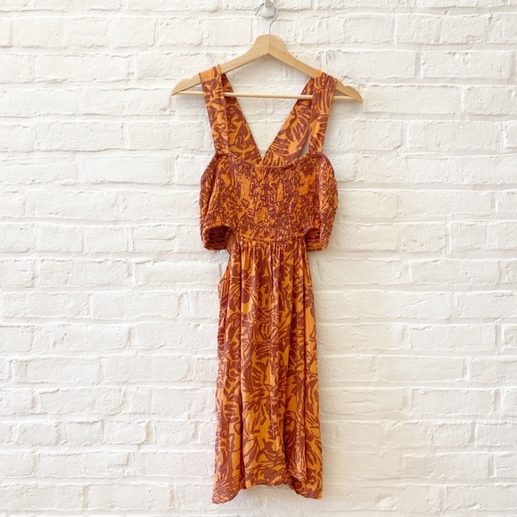 Anthropologie || The Piper Bandeau Cutout Mini Dress Tiger Print Orange Large - Picture 1 of 10
